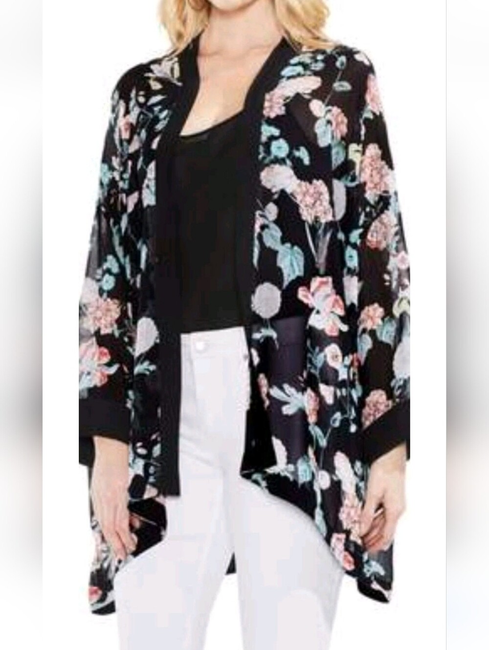 Vince Camuto Black Floral Cover-up Kimono